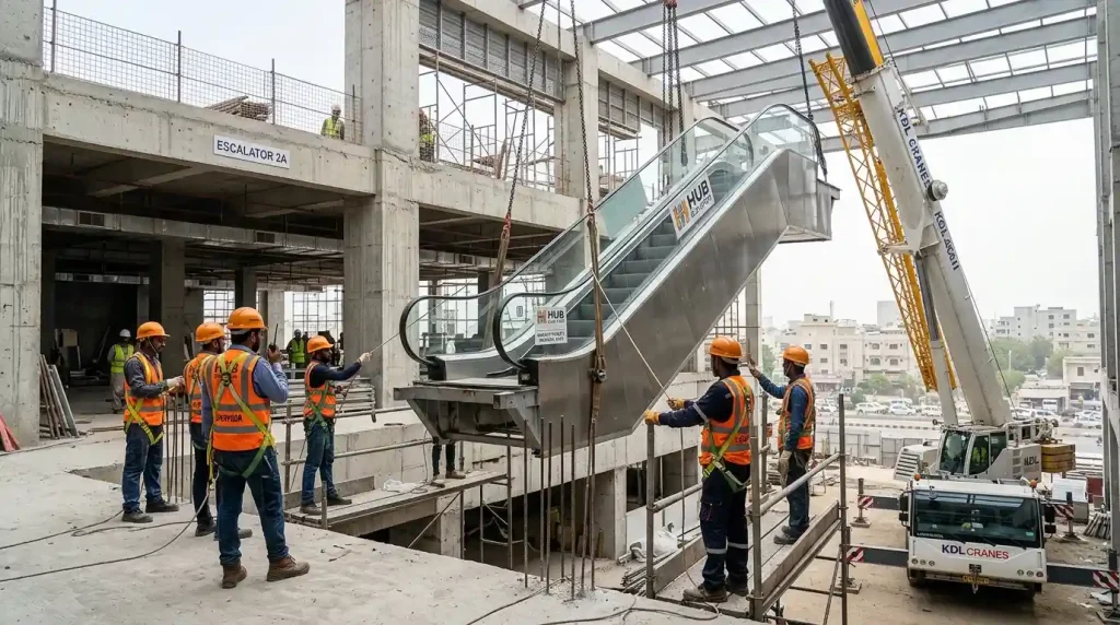 Escalator installation project by Hub Elevator in Pakistan mall