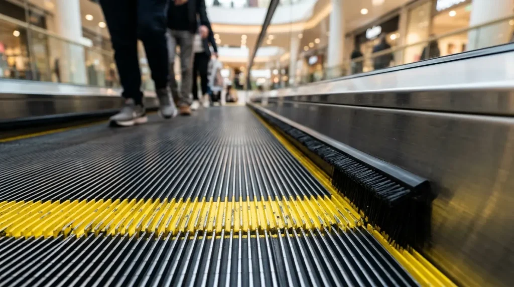 Escalator skirt deflector safety brushes – mall escalator safety Pakistan
