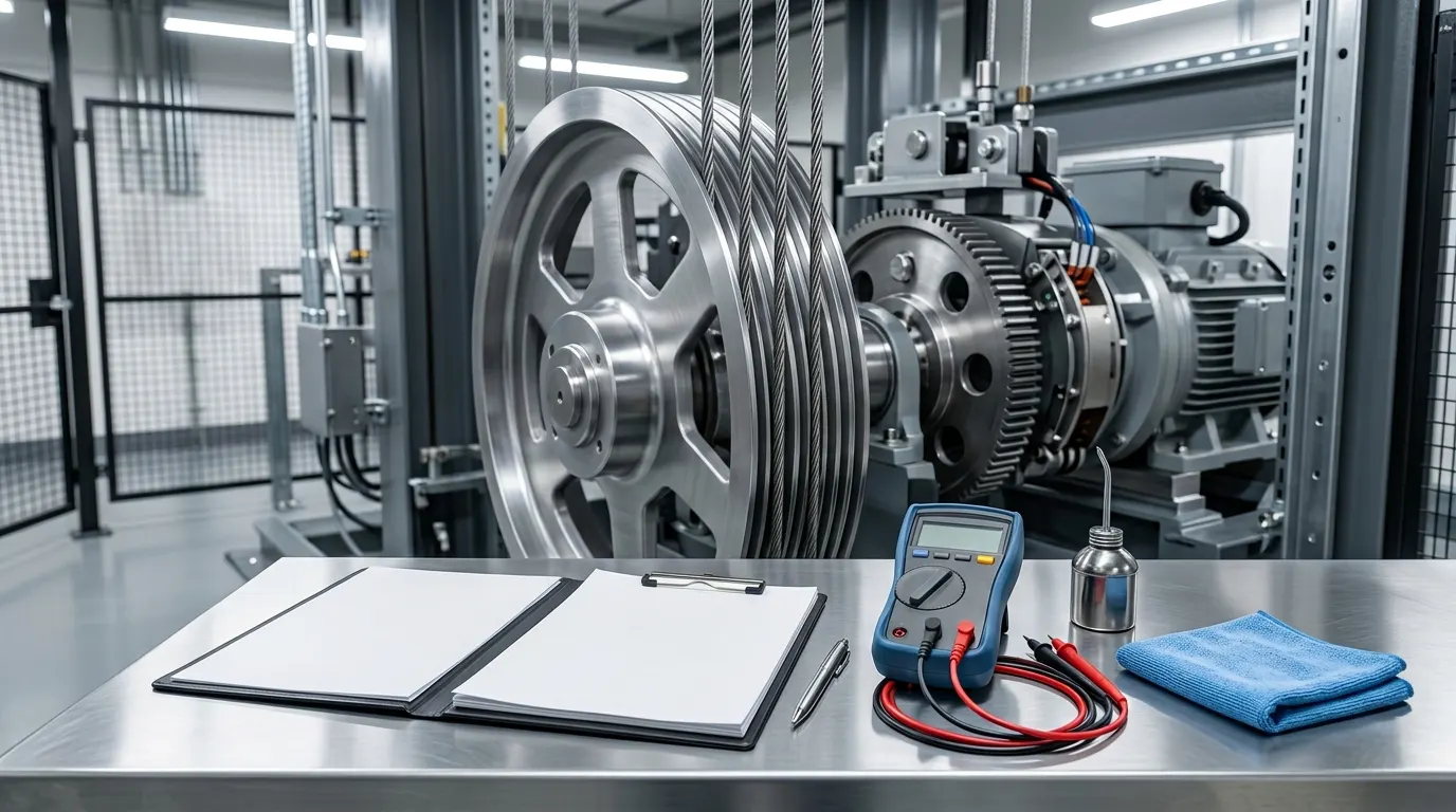 Elevator AMC maintenance contract in Pakistan showing preventive inspection, tools, and safety documentation for commercial and residential lift reliability.